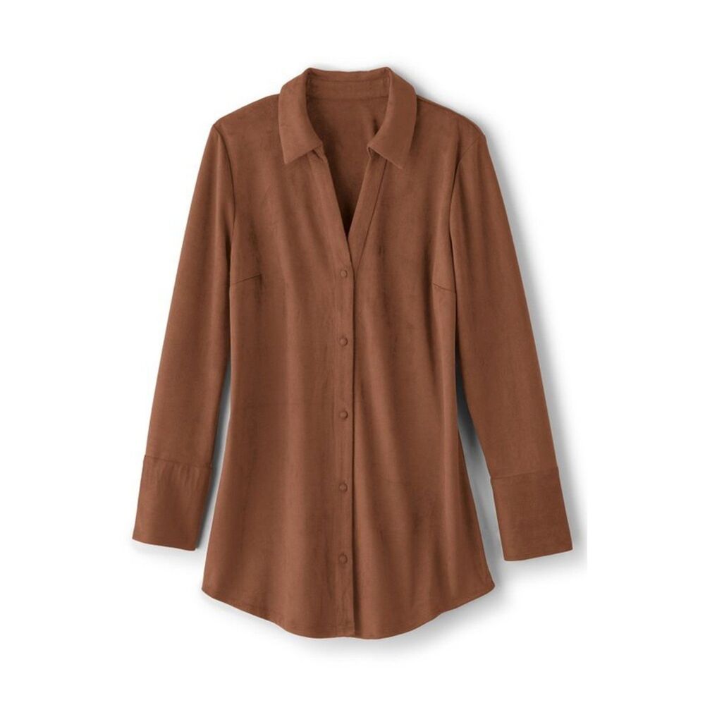 Soft Surroundings Vida Faux Suede Tunic Shirt Women's XLP Brown Western Cowgirl